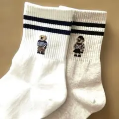 韓国購入　くま刺繍ソックス2足セット　ナチュラル 韓国雑貨 靴下