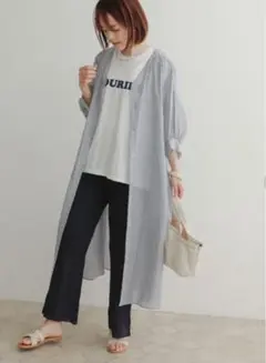 アーバンリサーチ　七分袖ワンピース　春物　ブルー　ストライプ