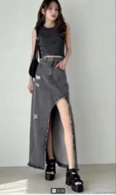 【GRL完売品】中町綾 アシンメトリーカットデニムスカート［nh148］のサムネイル
