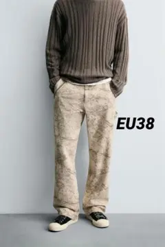 ZARA ザラ 抽象柄カーペンターパンツ EU38 jp30のサムネイル