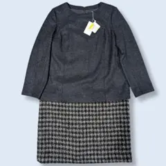 【美品】23区　千鳥格子ドッキングワンピース　羊毛　モヘア