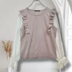 イング トップス フリル袖 シフォン切替 ピンク M ガーリー 秋コーデ 秋服