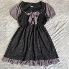美品　アクシーズファム　フリル　りぼん　ロリィタ　半袖　膝丈ワンピース　黒　 M