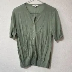 【極美品】ユニクロ　Uネック 半袖カーディガン グリーン　　　XL