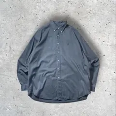 【XXL】USA古着90sラルフローレンBDシャツカーキ紫ポニー刺繍ワイド