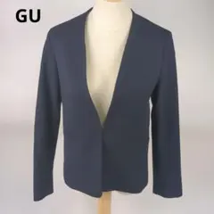 ジーユー ノーカラージャケット ストレッチ素材 ウォッシャブル ネイビー 極美品