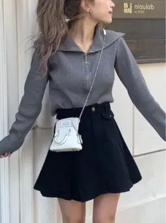 GRL ダブルジップラメニットショート丈トップス k9314e Lサイズ