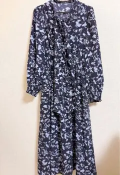 フラワープリントリボンワンピース