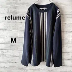 relume ネイビー ストライプ 長袖ニット　M