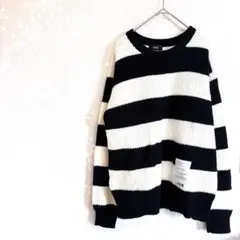 ジェイエスビー メンズ ニット 太ボーダー ロゴタグ デザイン✨ユニセックス
