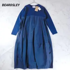 美品✨大人気　ビアズリー 半袖コクーン マルワンピース 異素材切替 ネイビー 美品✨大人気 ビアズリー 半袖コクーン マルワンピース 異素材切替