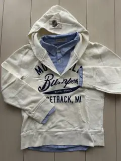 アイボリー フード付きパーカー シャツ重ね着風