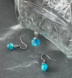 ホタルガラス コウリブルー 2点セット＊ホタルガラスネックレス＊ステンレスピアス