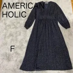 AMERICAN HOLIC ギャザーワンピース 総柄 ドット柄 ロング丈 長袖