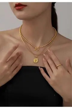 ネックレス ゴールド コインモチーフ レイヤード 重ね付け 韓国風 マンテル