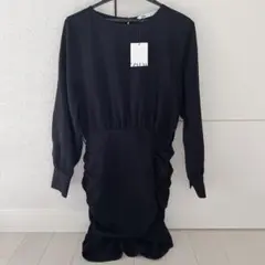 ZARA ザラ シャワンピース ギャザー ミニワンピース 長袖 ブラック