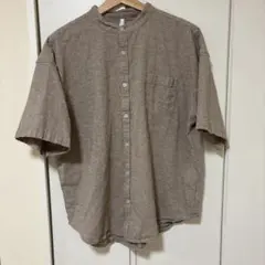 バンドカラー 半袖シャツ ベージュ