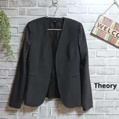 セオリー ノーカラージャケット 美品 フォーマル ボタンレス 上品 ウール混