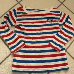 長袖カットソー 赤青ストライプ パンダ刺繍 100cm