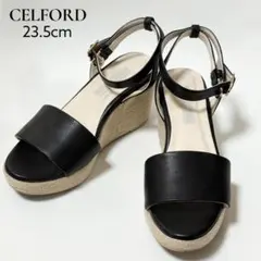 CELFORD ロゴバックルウエッジソール サンダル ブラック 23.5cmのサムネイル