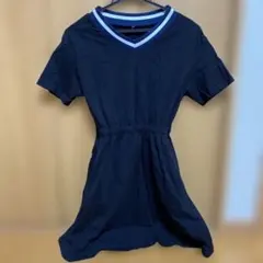 ネイビー Vネック 半袖ワンピース