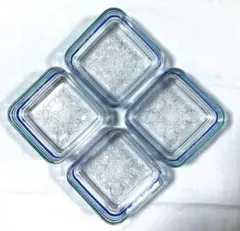 【4枚セット】ガラス 小皿　菓子器　小鉢　昭和レトロ　青系　ボーダー柄