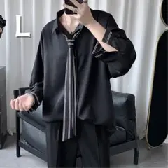 ネクタイ付きシャツ ダークブラウン ビッグシルエット 韓国 モード L
