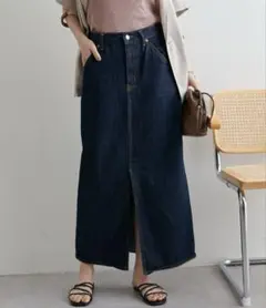 【改良版】USコットンデニムナロースカート ／ネイビー／L