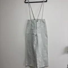 ホワイト ワイドレッグ サロペット