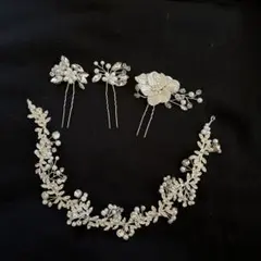 ブライダルヘッドドレス　4点セット　ウエディング　ボリュームあり