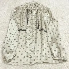 【美品】AMACA アマカ クレストパネルブラウス ボウタイ フリル シュフォン