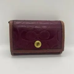 Coach コーチ オールレザー 二つ折り財布 ワインレッド