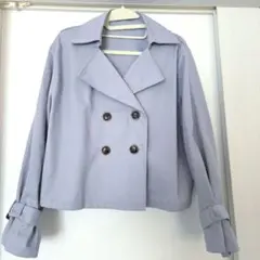 1度のみ着用　美品　ショート丈　トレンチコート　くすみブルー　M