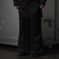 マ*ル様 【GRANCY】スウェットドッキングデザインダメージバギーデニムパンツのサムネイル