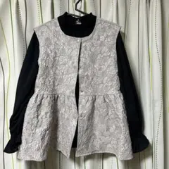 ペプラムベスト　ジレ　ぽこぽこ素材　グレー フレアベスト　M