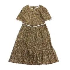 ワンピース　小花柄　フェミニン　レース　フリル　ギャザー　古着　8La
