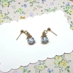 No.475☆雫×フラワー（クリスタル） ピアス イヤリング マスクチャーム