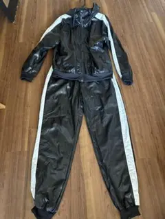 合成皮革ウォームアップジャージ上下セット ブラック/ホワイト