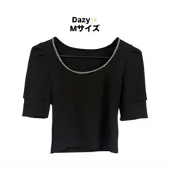 Dazy✨️/半袖リブトップス/ブラック/Mサイズ/ネックライン装飾/