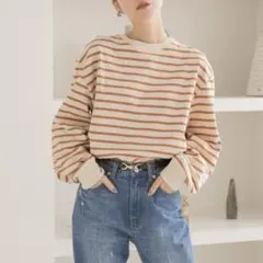 LOWRYSFARM ボーダーソデボリュームＴシャツ