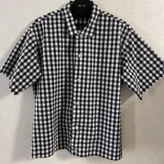 無印良品　黒と白のギンガムチェック 半袖シャツ　メンズM〜L