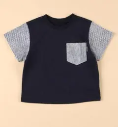 [新品] コムサイズム　ヒッコリープリント使い 半袖Tシャツ　80cm〜90cm