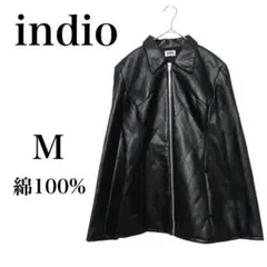 【インディオ】 フェイクレザージャケット ライダース ジップアップ ブラック 綿