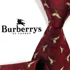 ◆美品◆Burberrys ネクタイ 赤色 鳥柄 カジュアル レトロ お洒落