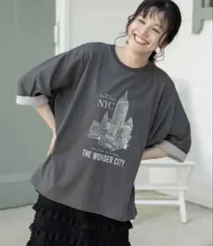 niko and... スーベニアワイドTシャツ　チャコール