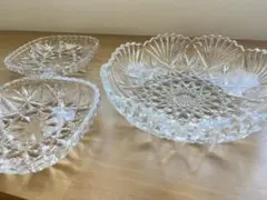 HOYA クリスタルガラス 丸皿 & 四角皿の3枚セット 昭和 レトロ