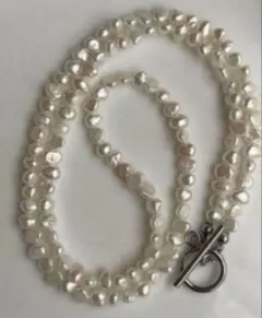 淡水パールネックレス　バロックパール　アレルギー対応　マンテル　長め