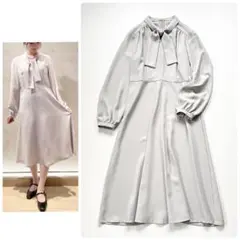 美品✨レリアン ホワイトレーベル ボウタイワンピース グレージュ 9号 日本製