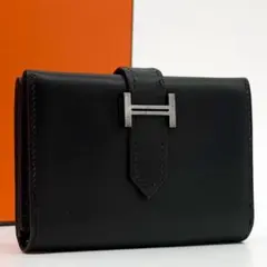 鑑定書付き【極美品】HERMES ベアンコンパクト　モノクローム　二つ折り財布 鑑定書付き【極美品】HERMES ベアンコンパクト モノクローム 二つ折り