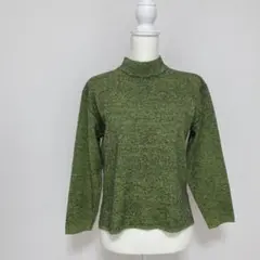 モックネックニット　ハイネックセーター　グリーン　シンプル